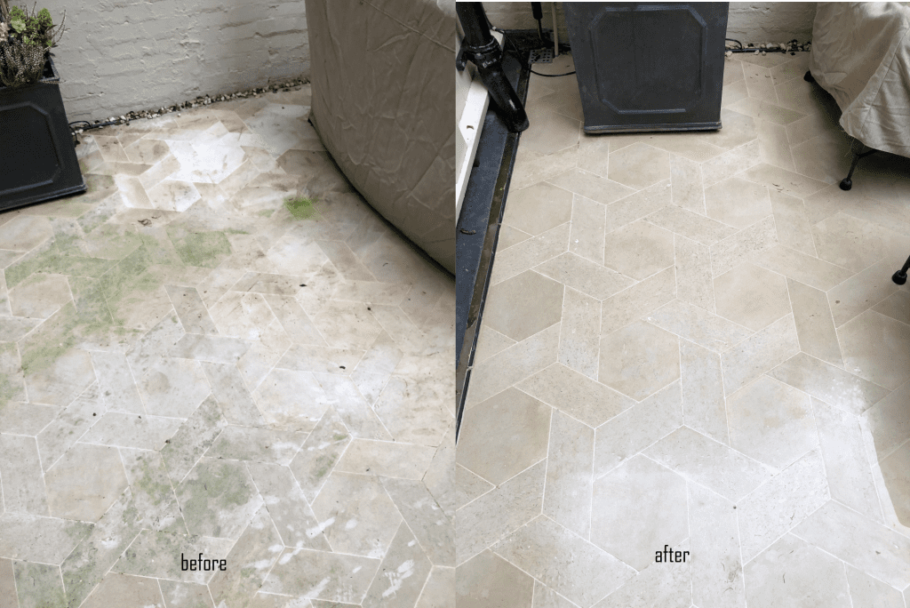 Lime Stone patio tiles cleaned