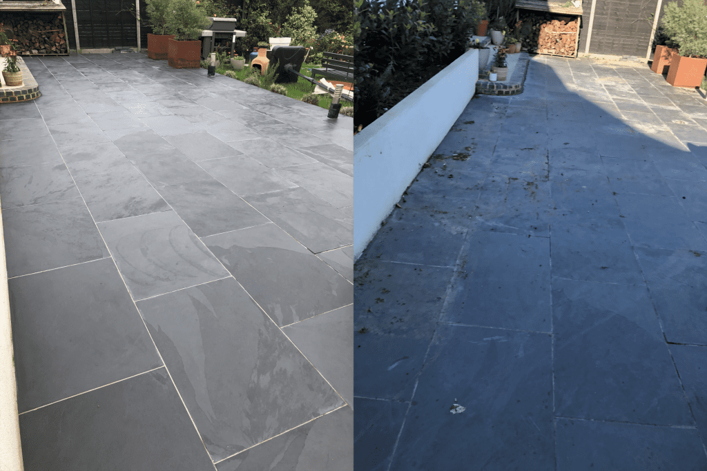 Slate patio tiles cleaned and sealed Harpenden