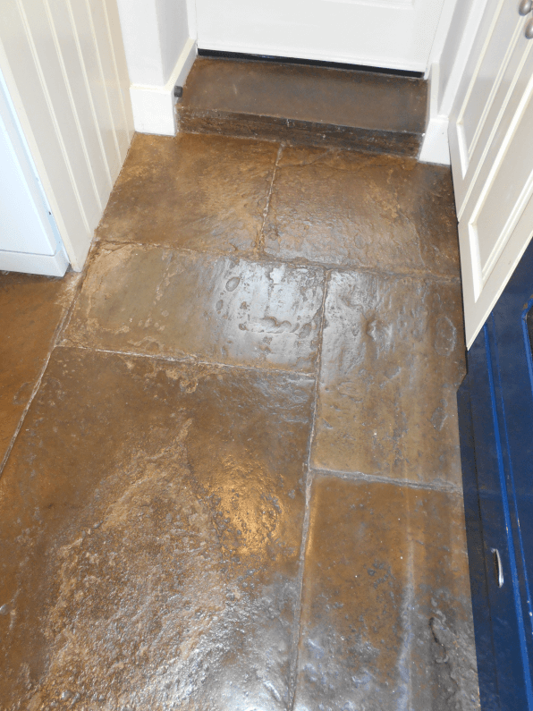 original flagstones cleaned and waxed in Hertfordshire