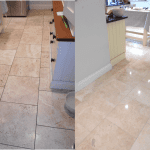 limestone tiles in kitchen cleaned and sealed. Before and after