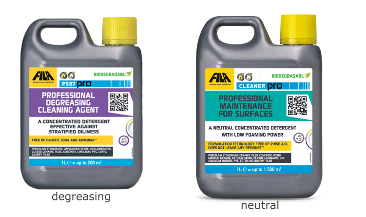 detergent for cleaning cement encaustic tiles. Fila PS87 and PH neutral cleaner