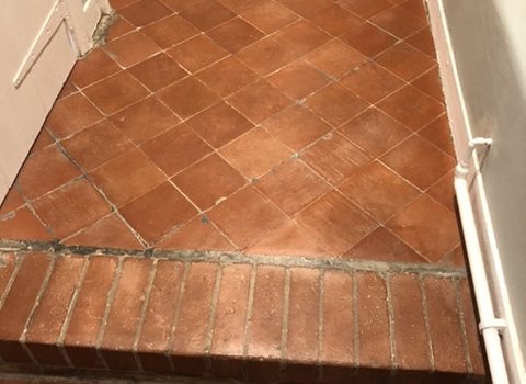 quarry tiles and brick step that has been cleaned and waxed in Radlett WD7