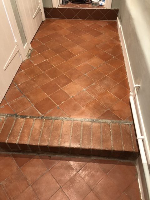 Quarry tiles that have been cleaned and waxed