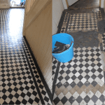 original Victorian black and white tiles on a hallway in Ealing that we completely rebuilt and restored. Tiles where taken up in patches , prepared and then relayed