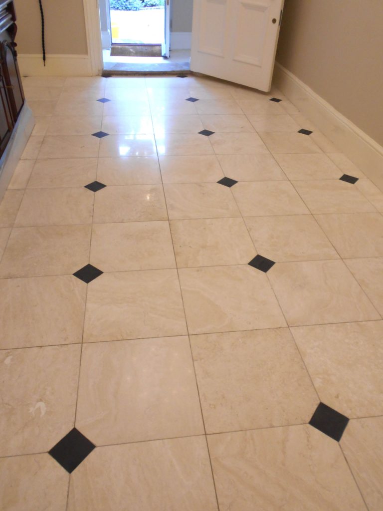 light marble tiles in a countryside large hallway that have been cleaned and polished
