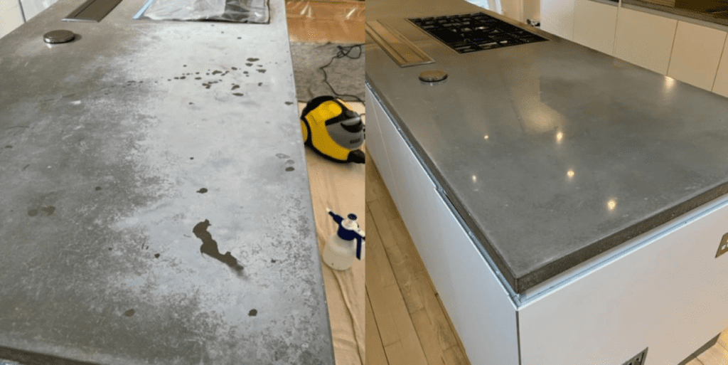concrete worktop refurbished before and after