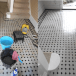 Victorian tiled hallway in white octagon cleaned and restored Ealing. Hallway is large and the tiles went from dirty brown to light white. Before and after pics.