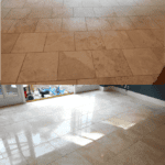 Travertine limestone tiles cleaned and polished / sealed near Berkhamsted Herts Tiles look much warmer after deep cleaning and polishing