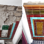 Victorian ceramic storm porch wall tiles completely restored in these before and after pics. Tiles where broken , missing and loose but we had replacements made up and repaired it all.