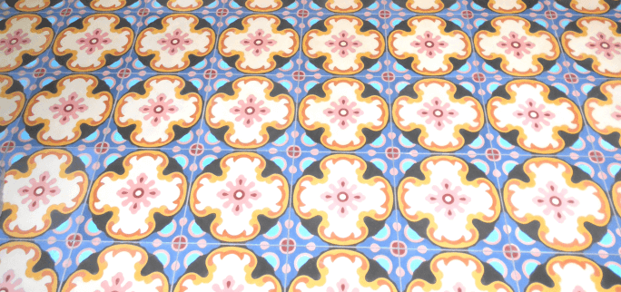 patch of cement encaustic tiles on a hallway for my cleaning guide