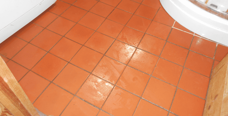 patch of quarry tiles for the cleaning guide that are bright red and clean