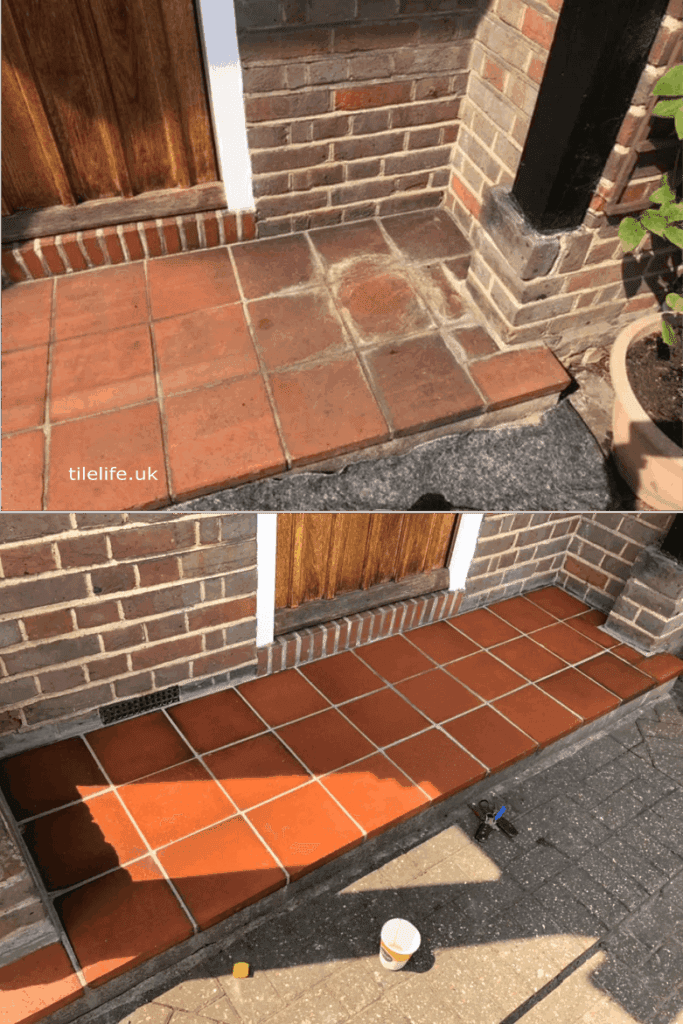 original quarry tiled porch fully restored, deep cleaned and sealed North London